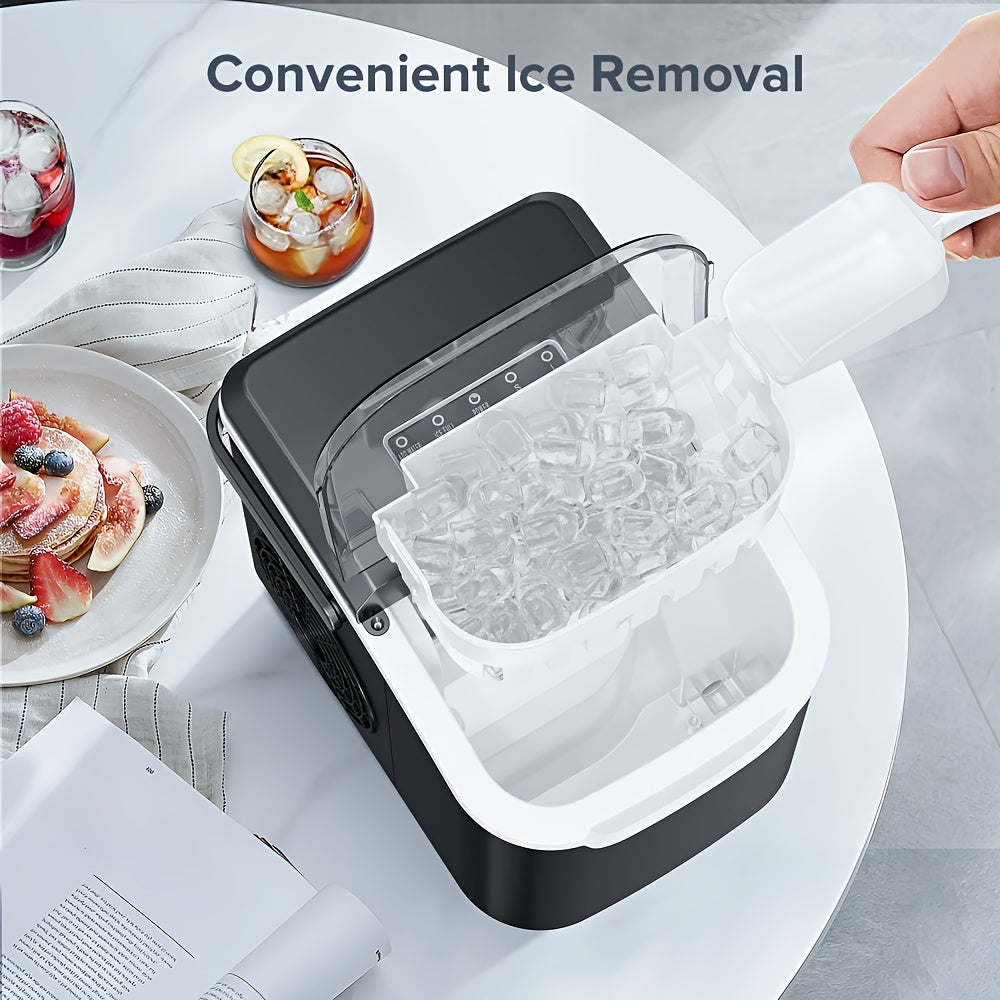 Countertop Bullet Ice Maker in Black, Self-Cleaning Ice Machine with Basket and Scoop for Home Drinks, Listed 9 Cubes in 6 Minutes and 26.5lb Daily Output