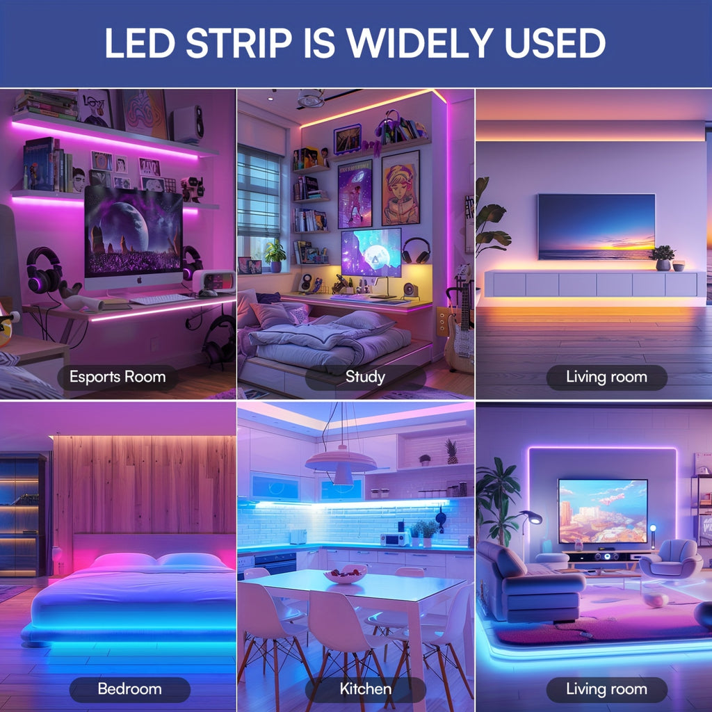Color Changing Room LED Strip Lights, 200ft RGB with Listed 16 Million Colors, Music Sync, App and Remote Control, Timer for Party and Holiday Decor