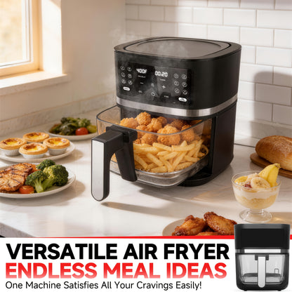 Glass Air Fryer 4.5QT, Non-Toxic 12-in-1 Air Fryer with Dishwasher-Safe Glass Basket, PFOA PFAS Free, Programmable Time and Temperature, Graphite Countertop Cooker