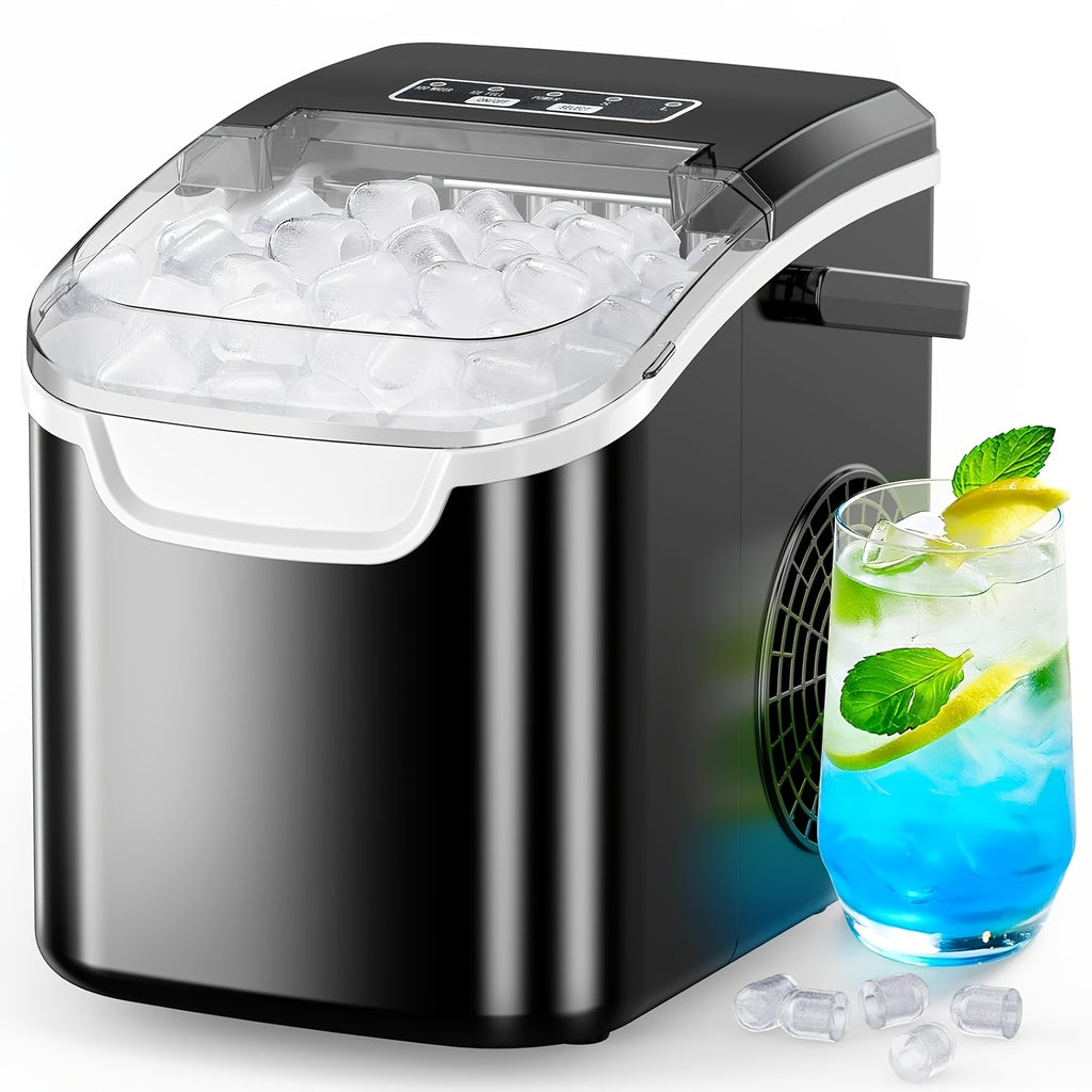 Kitchen Countertop Ice Machine with One-Click Operation and Self-Cleaning, Black Nugget or White, Black and Purple Bullet Ice Maker Options