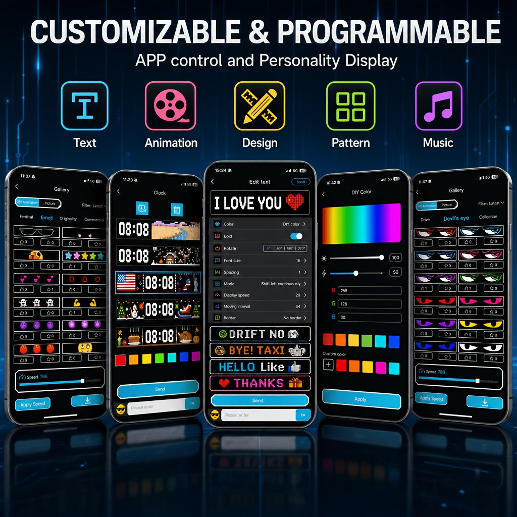 Pixel LED Soft Screen Light with App and Remote Control, Programmable Animation, Text and Expression Display in Two Sizes for Room and Holiday Decor