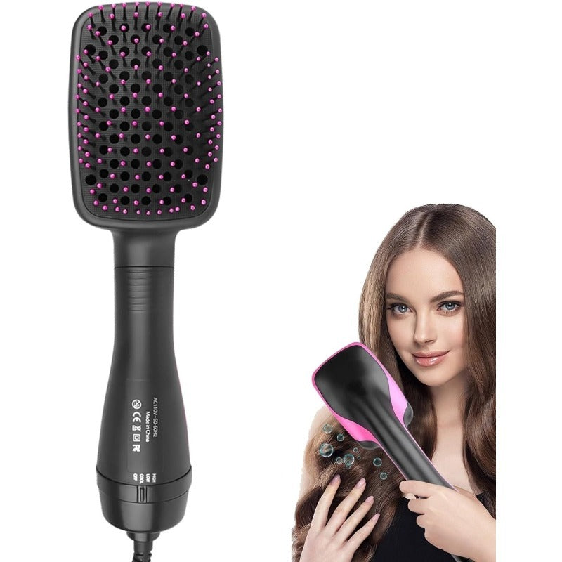 Ionic Hair Straightener Brush with 3-in-1 Hot Air Drying, Combing and Styling Functions, Pink or Yellow Hair Dryer Brush for At-Home Hair Routines