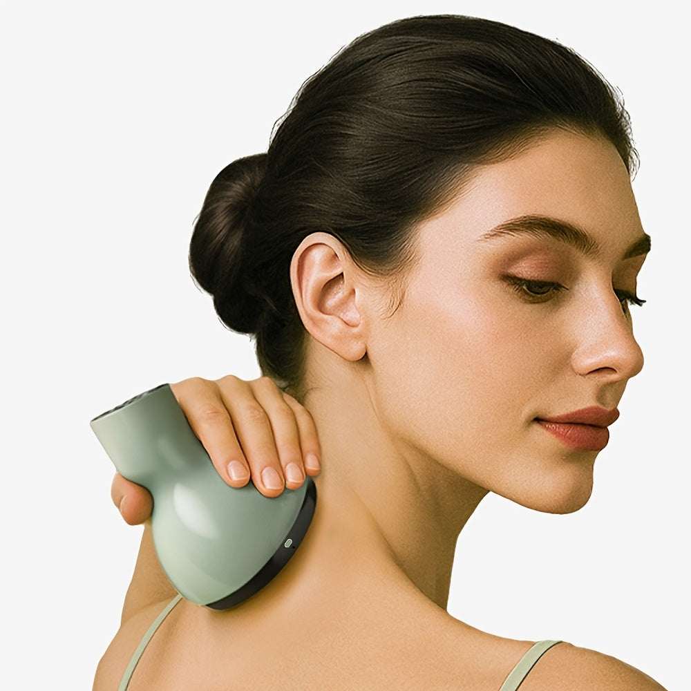 Electric Cupping Massager in Green with Listed USB Rechargeable Design, Nine Adjustment Levels and Eight Steel Balls for Instruction-Guided Home Personal Care