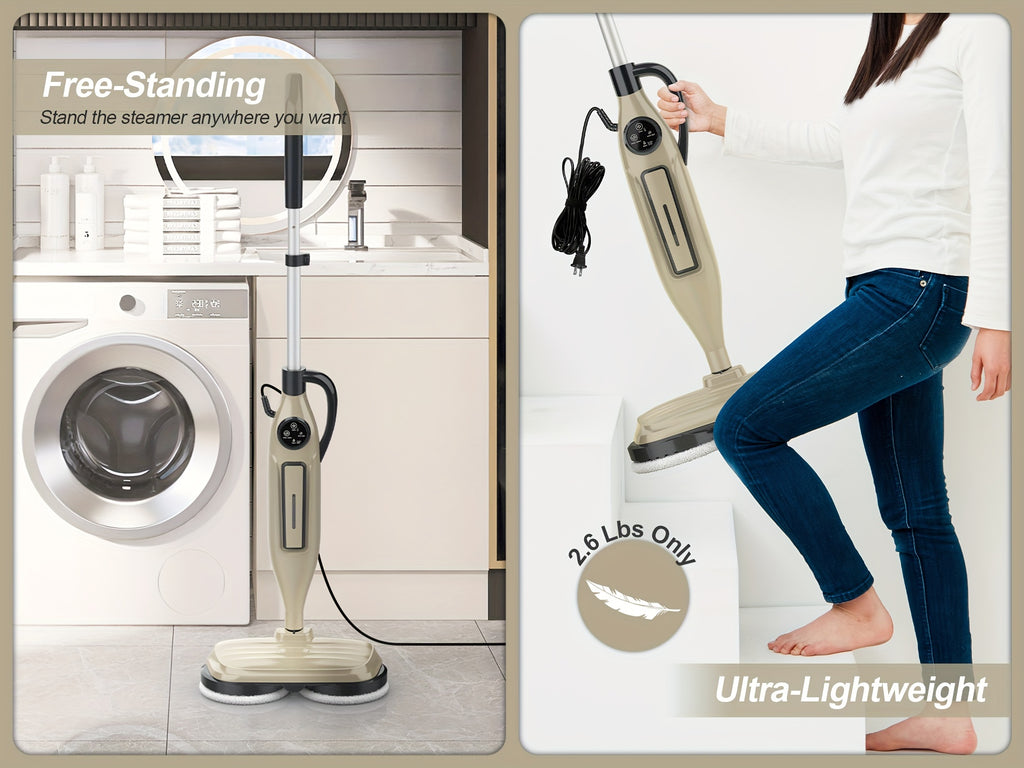 Rotating-Pad Steam Mop VM6 with Three Listed Steam Modes, LED Headlights and Removable Water Tank, Black Gray or Black Golden Floor Cleaning Options