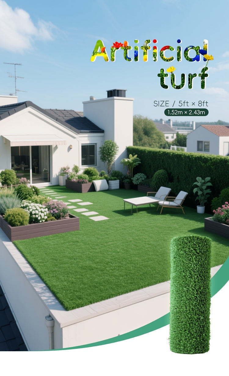 Artificial Grass Rug in Green, 5ft x 8ft or 4ft x 10ft Turf Mat Options for Decorative Garden Areas, Backyard Landscaping and Outdoor Party Displays