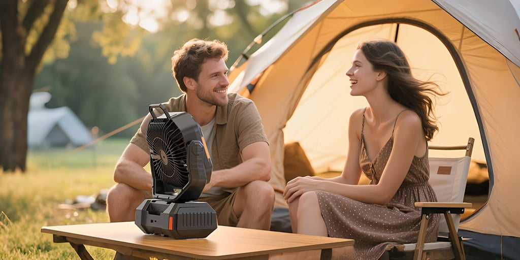 Portable Camping Fan with Listed 40000mAh Capacity, LED Light, Hanging Hook, Remote Control, Timer and Auto Oscillation in Green, Orange or Black