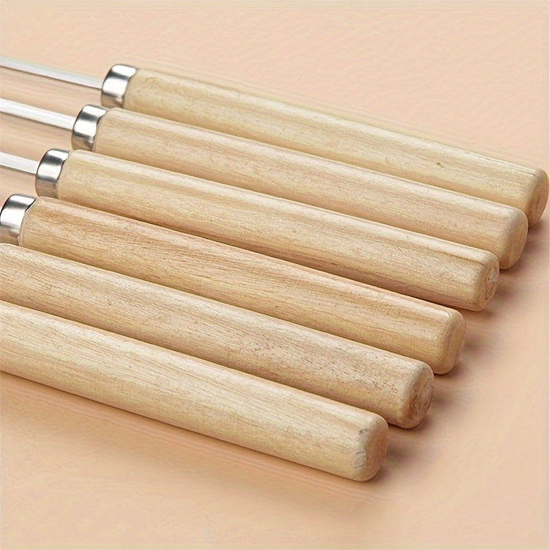 10pcs Stainless Steel Skewers, Multi-Functional Metal BBQ Skewers with Wooden Handles, Stainless Steel Grilling Skewer Sticks for Outdoor Cooking and Barbecue Supplies
