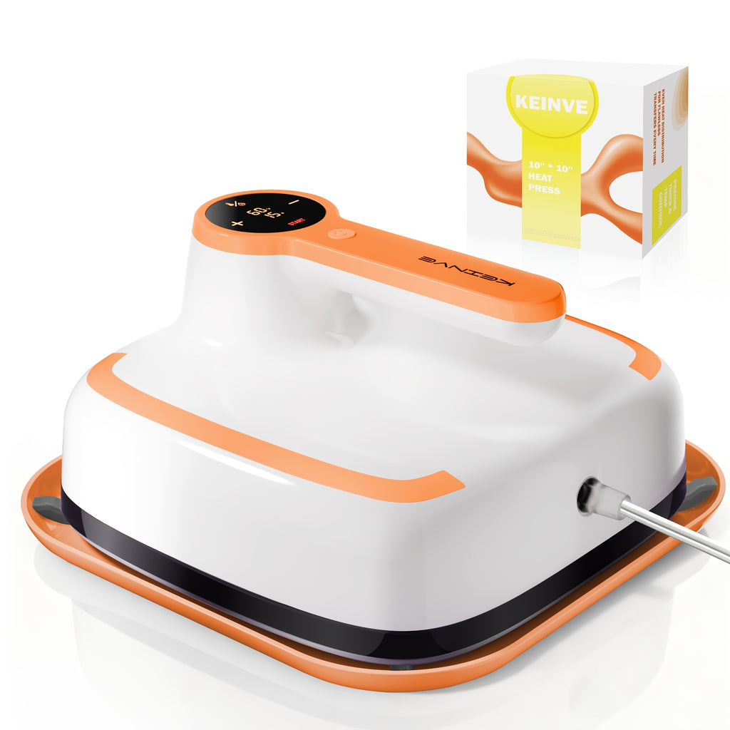 Heat Press Machine 10x10 Inch with Temperature Control for Compatible T-Shirt, Bag and Hat Craft Projects in Orange, Grey or Purple