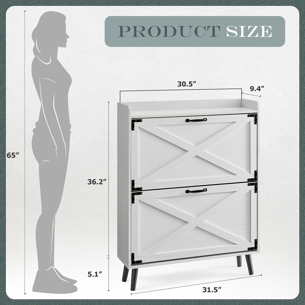 Shoe Storage Cabinet for Entryway and Hallway Organization, Black Upgrade or White Two, Three and Four-Door Options with Listed Flip-Drawer Storage Features