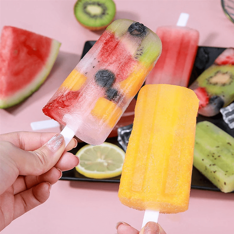 Popsicle Mold Tray with Four Listed Cavities and Lids, Plastic Homemade Ice Pop Maker with 1pc Option for DIY Summer Snacks and Frozen Dessert Preparation