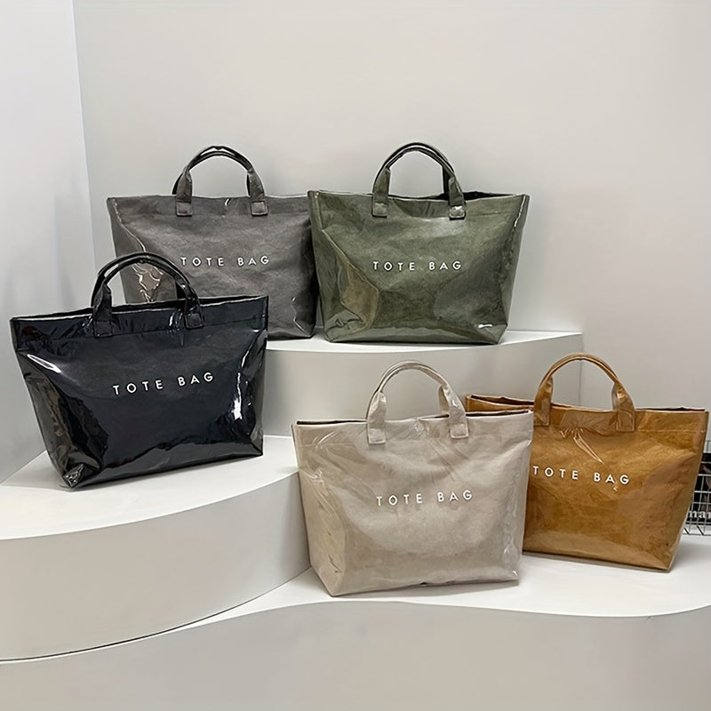Detachable-Strap Handbag for Women with Listed Tape Closure, Beige, Green, Brown or Black Tote Options for Everyday Shopping, Casual Travel and Event Styling