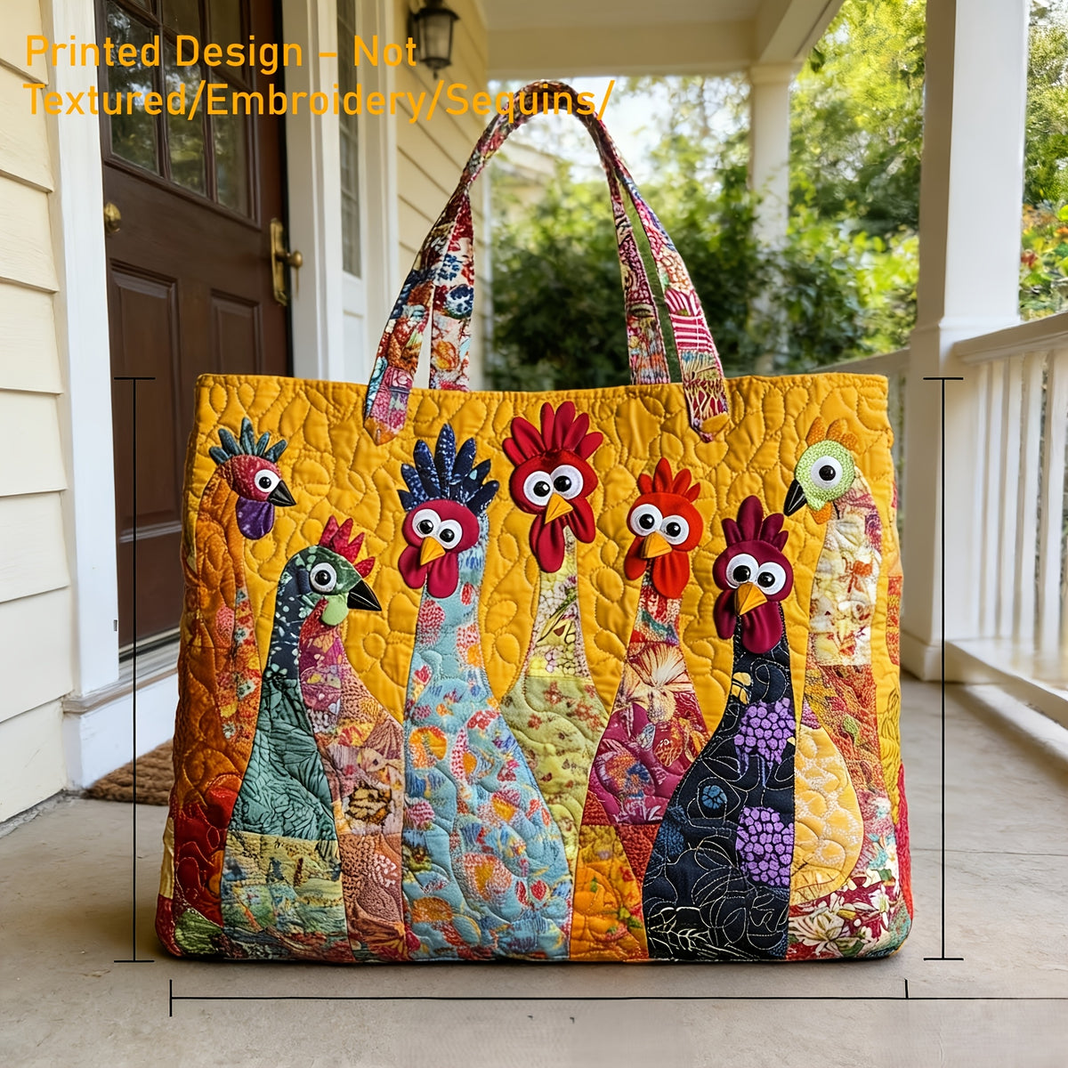 Quilted Tote Bag with Animal Design Print, Unisex Casual Everyday Carry in Three Size Options for Books, Personal Belongings and Daily Outings