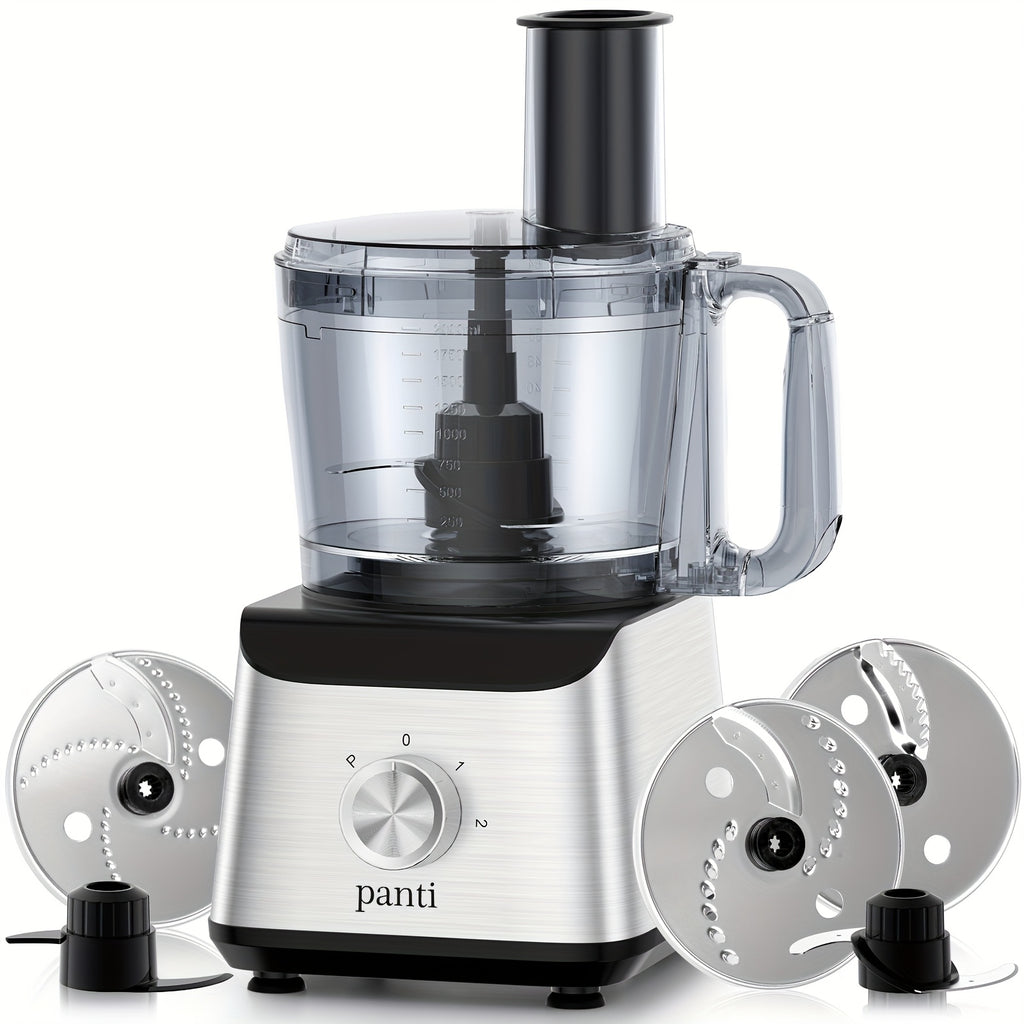 600W Food Processor with 12-Cup Bowl, Food Chute and Pusher, Listed Chopping, Slicing, Shredding, Puree and Dough Functions in Black or Silvery