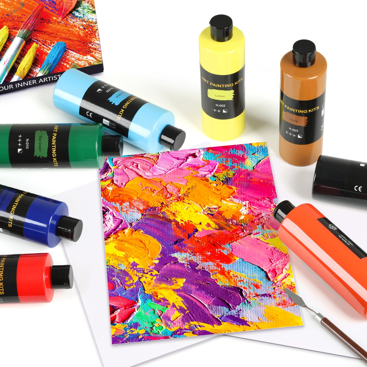 Large-Bottle Acrylic Paint Set with 18 Colors, Listed 8.45oz per Bottle, AP18 Painting Supplies for Beginner and Experienced Artists on Canvas