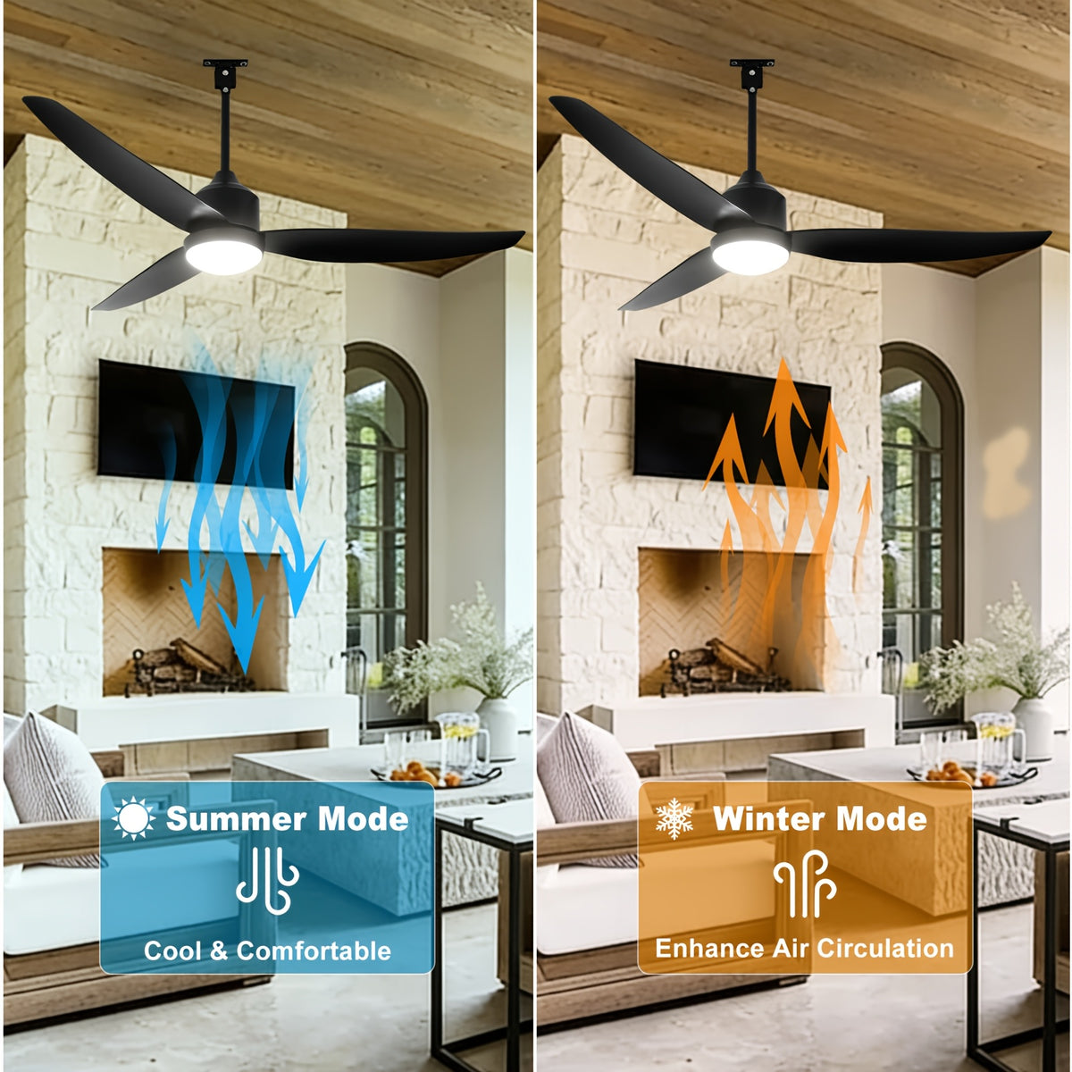 Outdoor Ceiling Fan with Light by Depuley, 42 or 52 Inch Three-Blade Plug-In Design with Six Speeds, Dimming, Remote and App Control in Four Color Options