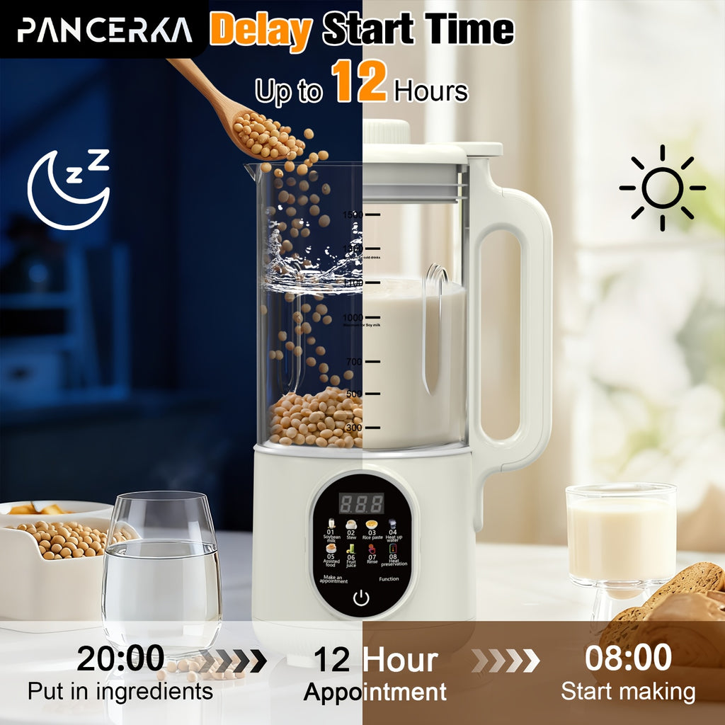 One-Touch Nut Milk Maker by PANCERKA, White A Automatic Countertop Blender for Compatible Almond, Oat, Soy and Coconut Beverage Recipes and Kitchen Preparation