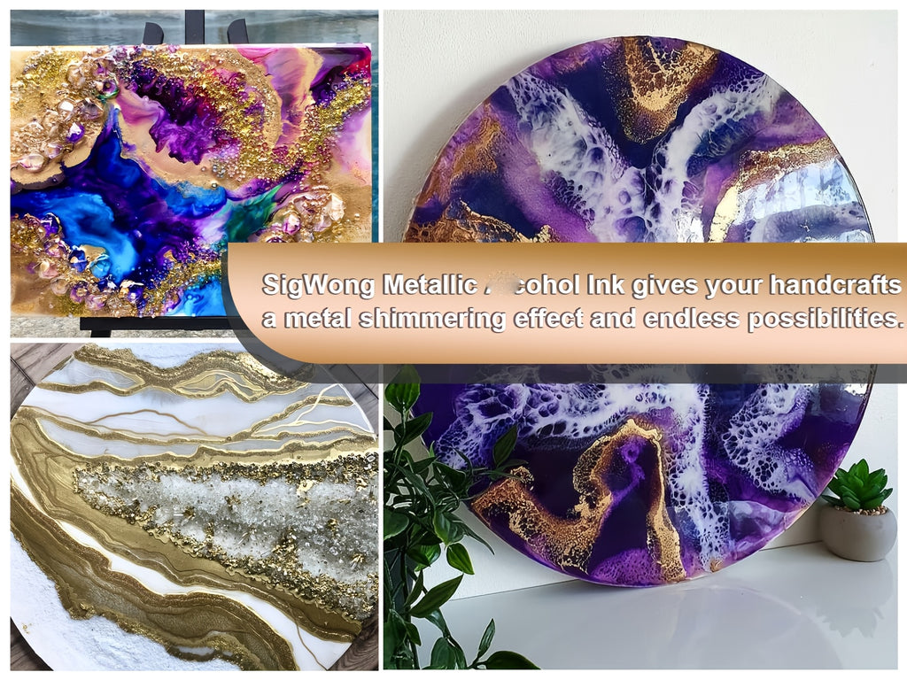 Metallic Alcohol Ink Set, 24-Color Shimmer Mixatives with Listed 0.34oz Each for Compatible Resin Coasters, Decorative Tumbler Crafts and Yupo Painting
