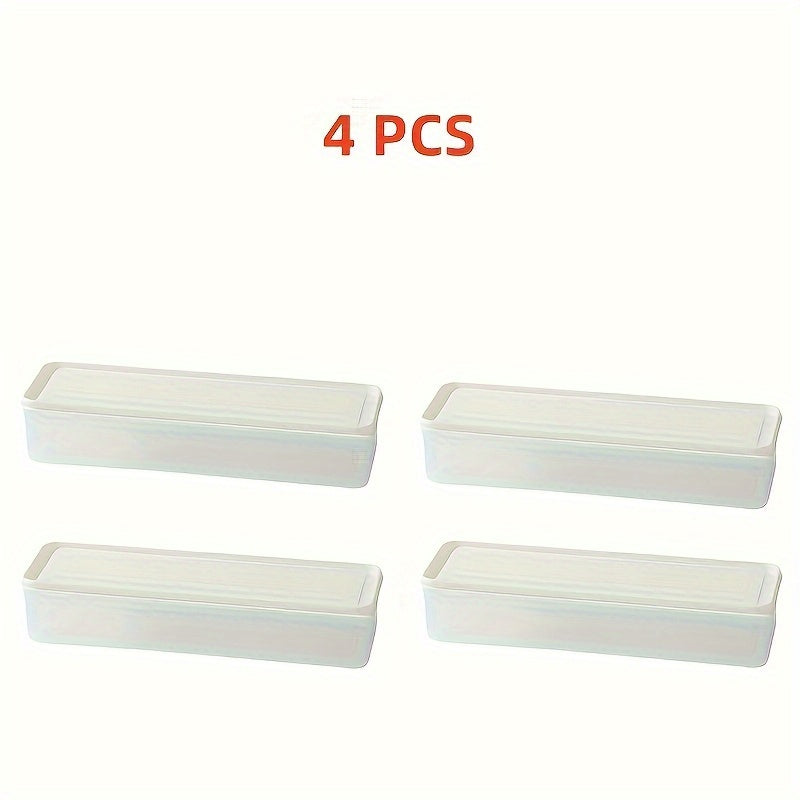 Rectangular Refrigerator Food Containers with Lids, Listed 4-Pack Reusable BPA-Free Plastic Organizers for Onions, Herbs, Garlic, Noodles and Eggs, Hand Wash Care