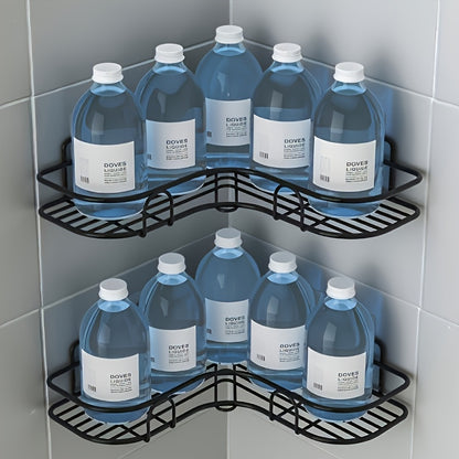 Stainless Steel Corner Shower Shelf in Black, Wall-Mounted Multi-Compartment Organizer for Compatible Shampoo, Conditioner and Cosmetic Bottles in Bathrooms