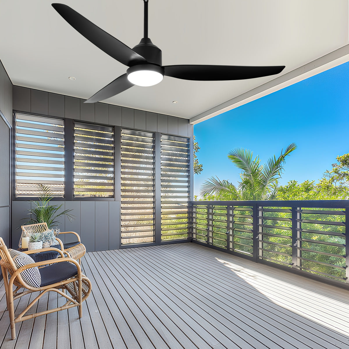 Outdoor Ceiling Fan with Light by Depuley, 42 or 52 Inch Three-Blade Plug-In Design with Six Speeds, Dimming, Remote and App Control in Four Color Options