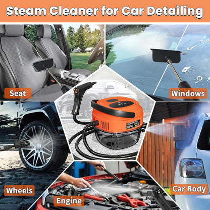 Handle-Controlled Steam Cleaning Machine with Listed 2500W Power and 57.48oz Water Tank, Black, Red or White Portable Steamer for Compatible Home and Car Surfaces