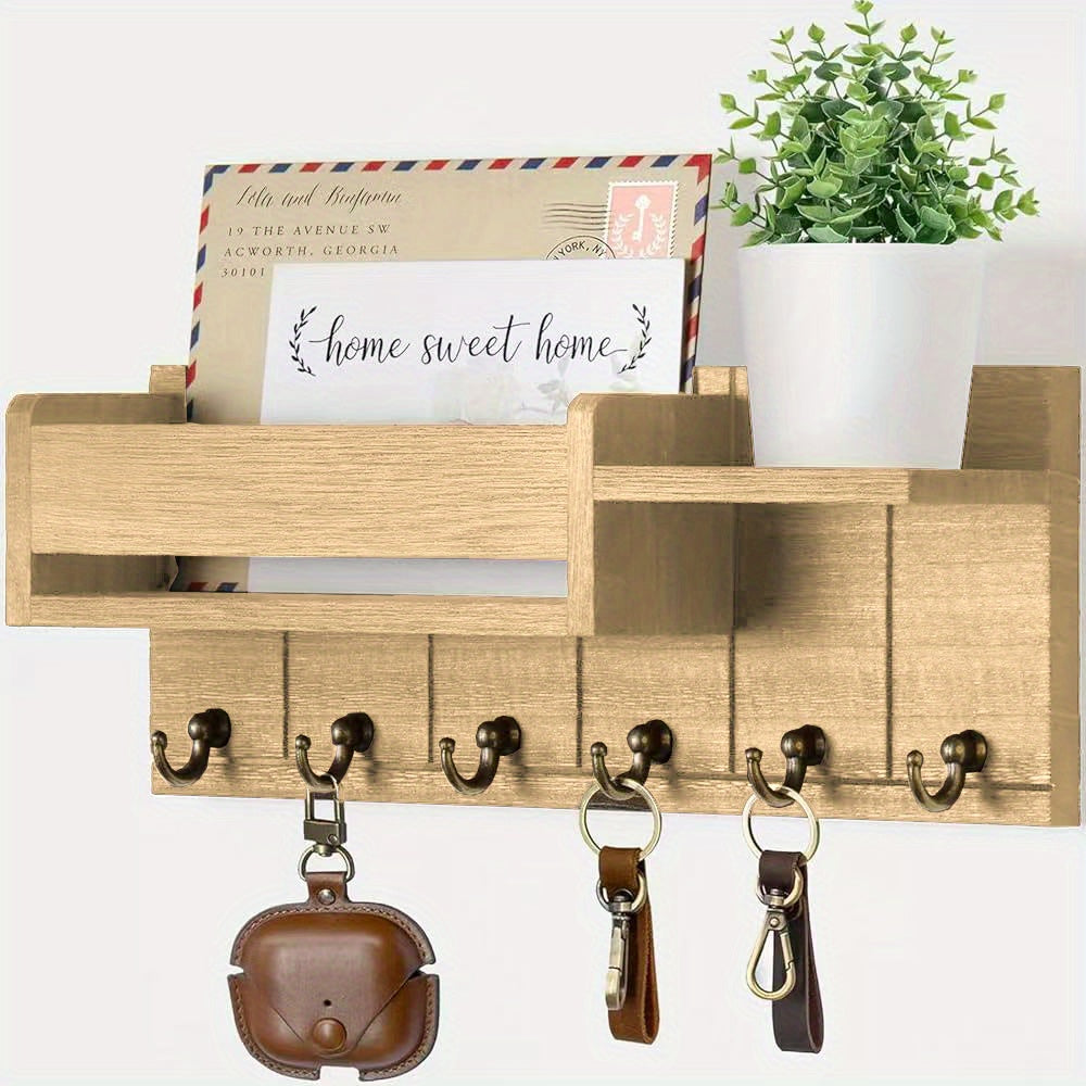 Wall Key and Mail Organizer with Tray, Five-Color Entryway Key Rack for Hallway and Kitchen Storage in White, Grey, Black, Brown or Light Brown-1