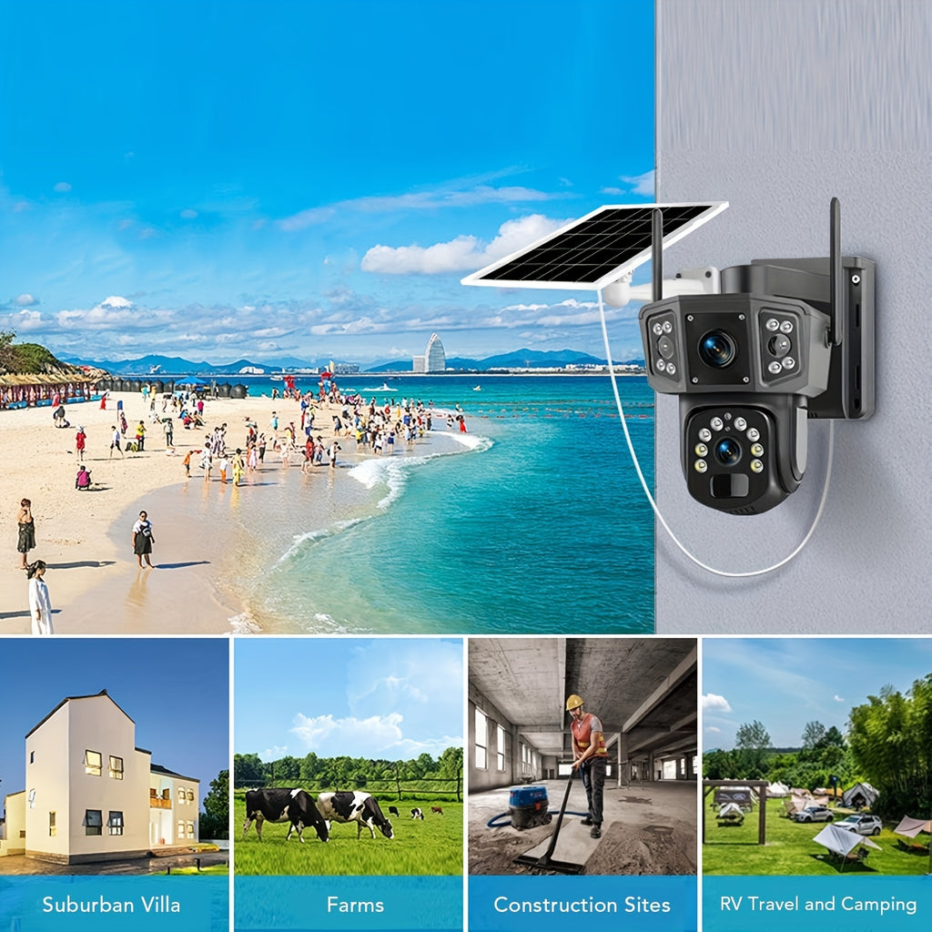 355° PTZ Outdoor Security Camera with 2.4GHz WiFi, Color Night Vision, PIR Sensor, Auto Tracking and Two-Way Audio, Solar and 4K-Labeled Options