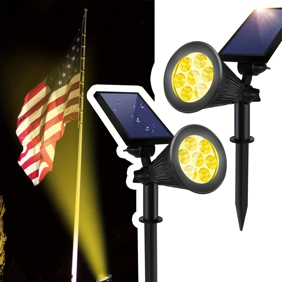 Solar Landscape Spotlight Pair in White or Warm Light, Adjustable Garden Accent Lamps with Listed 7 LEDs and IP44 Rating for Ground or Wall Installation
