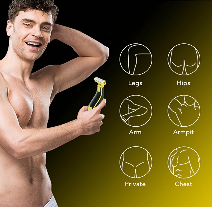 T-Blade Body Trimmer with USB Rechargeable 600mAh Battery for Men's and Women's Grooming, Yellow or Upgraded Version with Four Guide Combs