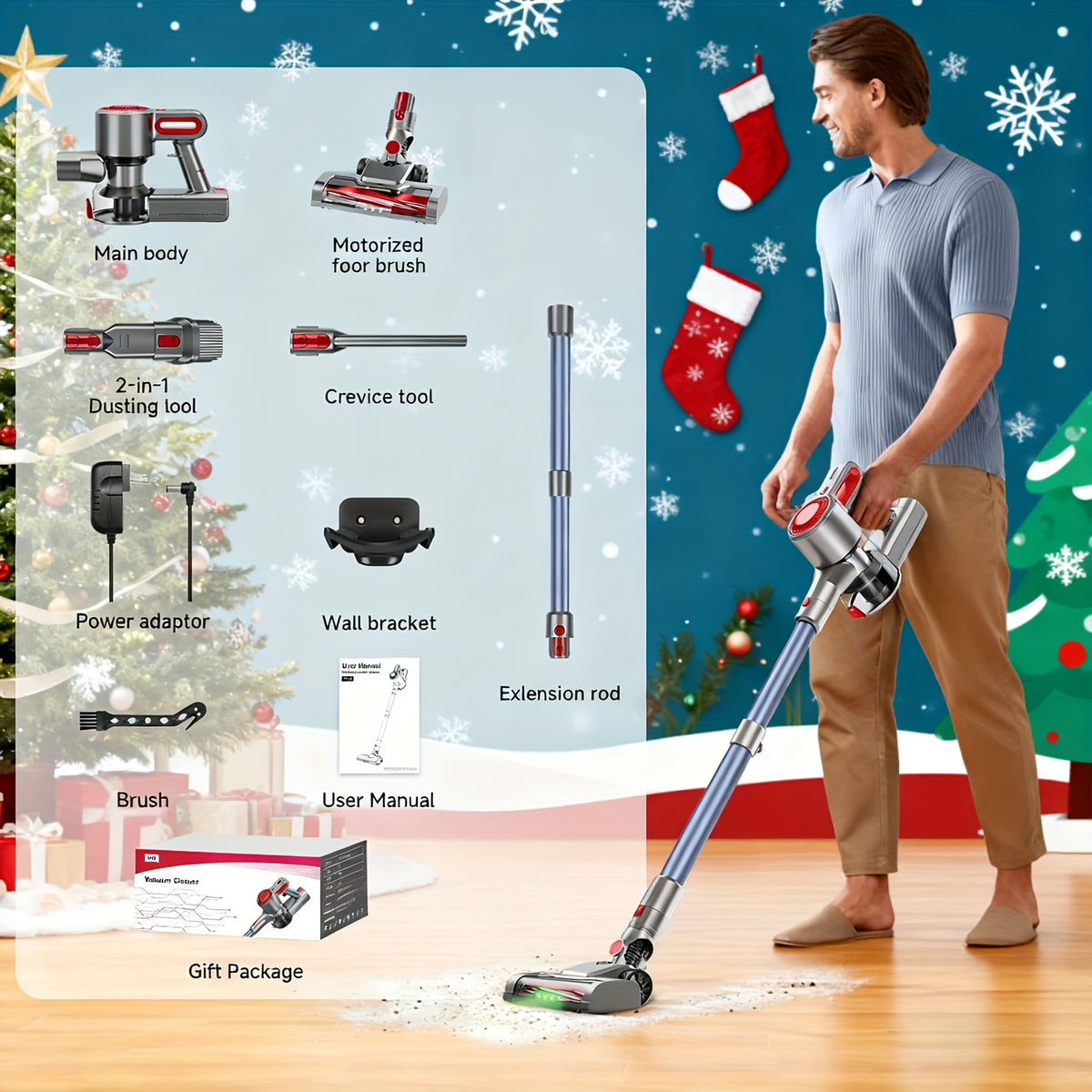 Green LED Vacuum Cleaner with Listed Anti-Tangle Brush, Removable Battery and Multiple Suction Levels, Eight Color Options for Home Floor and Pet Hair Cleanup