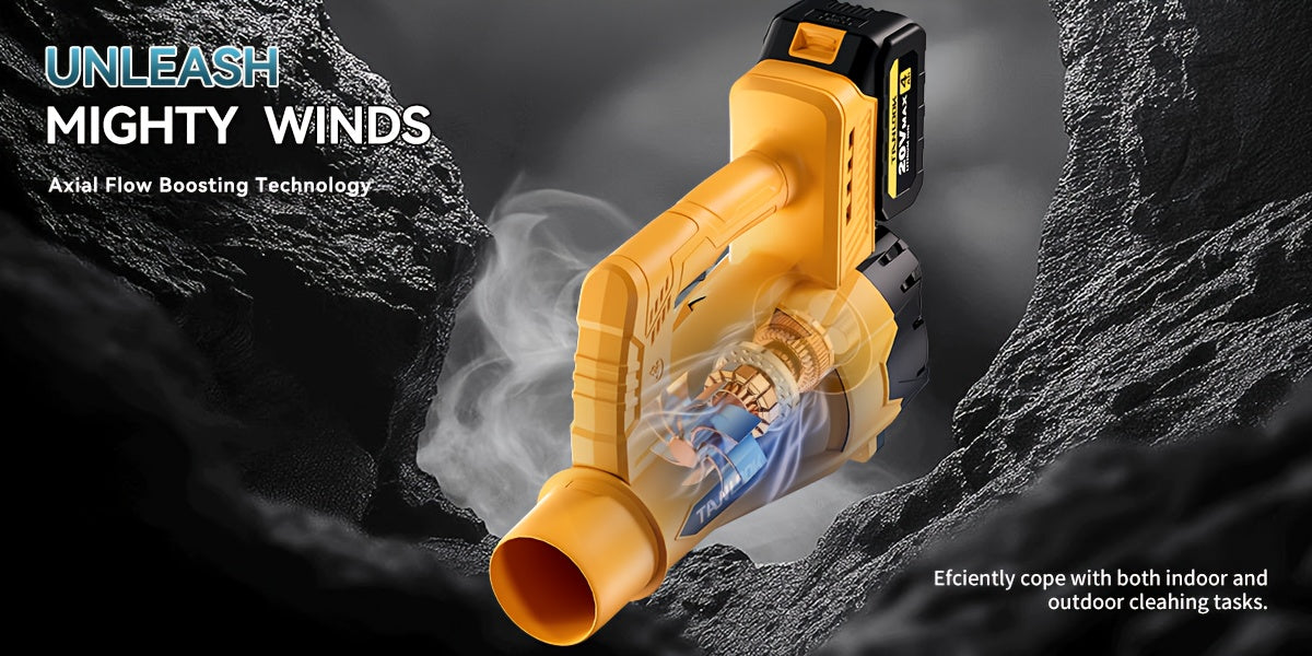Extended-Nozzle Cordless Leaf Blower, Anti-Slip Handle with Yellow One- or Two-Battery Choices and Selected Six-Speed Models for Lawn, Patio and Yard Cleanup