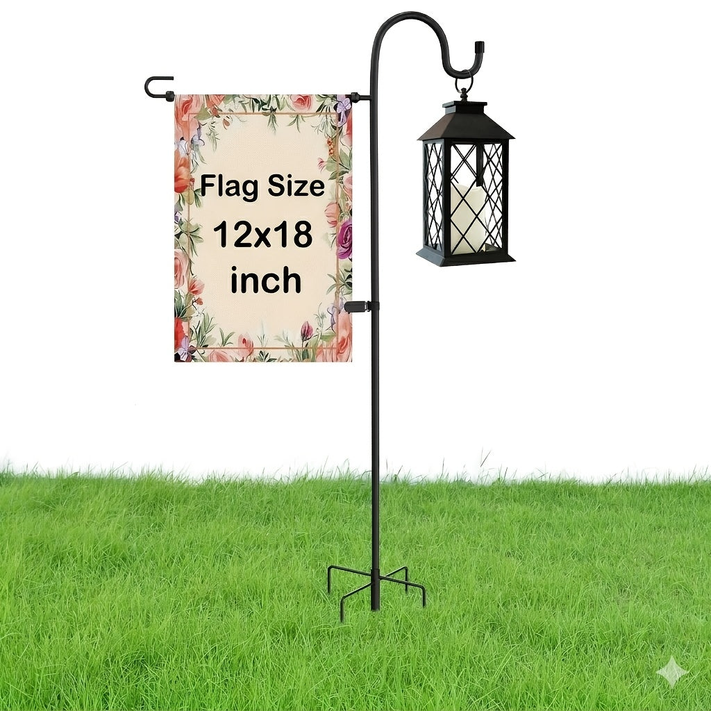 Garden Flag Holder with Clip and 2 Spring Stoppers, Powder-Coated Steel Stand with Shepherd Hooks for 12 x 18 Inch Seasonal Flags and Front Yard Decor