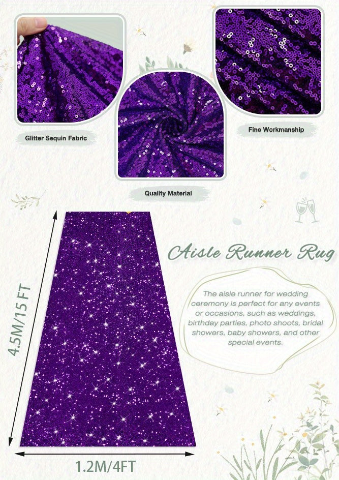 Wedding Aisle Runner with Sequin Styling, 4 x 15ft Ceremony Walkway Decoration in Nine Colors for Bridal Showers, Party Entrances and Wedding Celebrations
