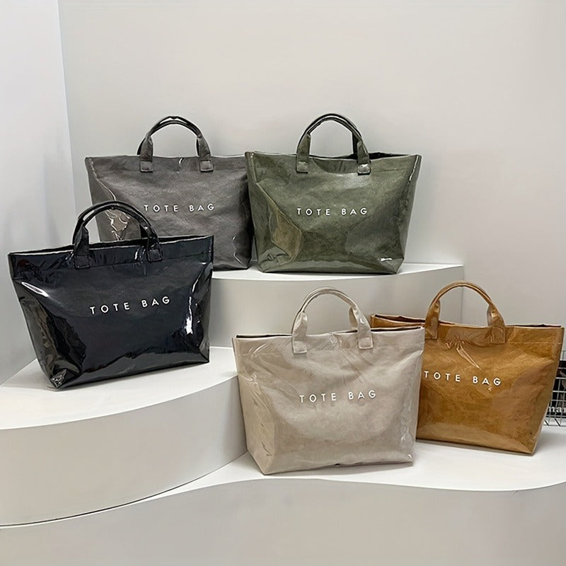 Detachable-Strap Handbag for Women with Listed Tape Closure, Beige, Green, Brown or Black Tote Options for Everyday Shopping, Casual Travel and Event Styling