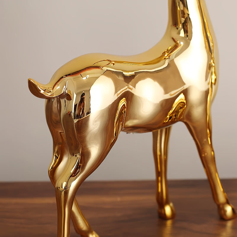 Reindeer Figurines in Champagne Golden or Silvery, Listed Two-Piece Decorative Set for Christmas Home Displays, Living Room Accents and Desk Styling