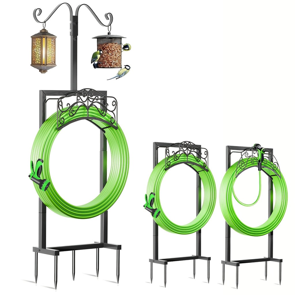 Freestanding Garden Hose Holder by LOVFEN, Detachable Metal Hose Stand with Listed Four-Anchor Base for Outdoor Lawn, Yard and Watering Supply Organization
