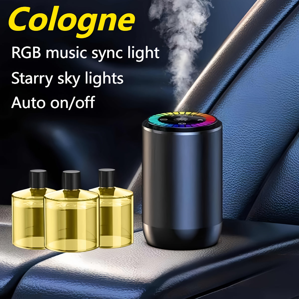 Starry Sky Car Fragrance Diffuser with Adjustable Scent Intensity and Dynamic Lights, One or Three Bottle Fragrance Options for Vehicle Interior Styling