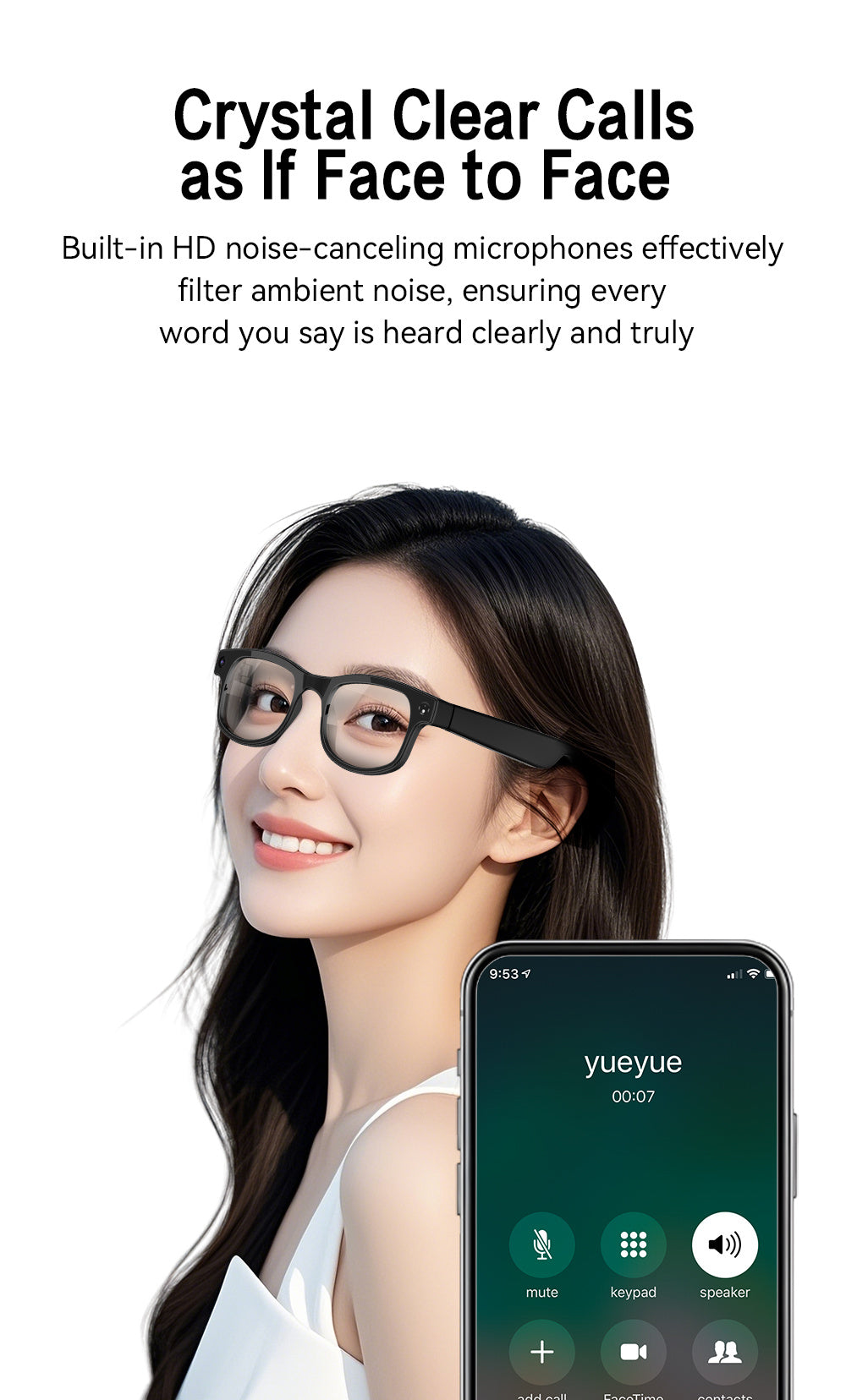 8MP Camera Smart Glasses with Three Pairs of Lenses, Black Touch-Control Eyewear with HD Video, Translation, Bluetooth Calls and Music