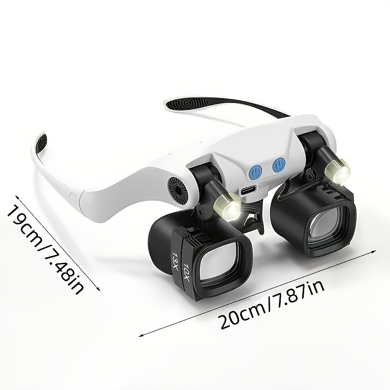 Head-Mounted Magnifying Glass with Light for Watch Repair and Model Making, Interchangeable Lens Design for Hands-Free Detailed Crafts and Hobby Work