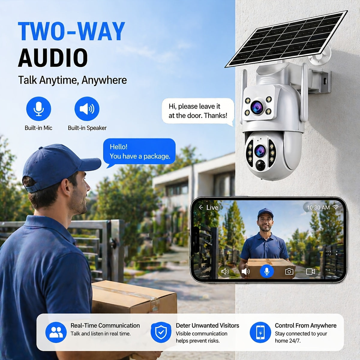 JOOAN RS3 Solar Security Camera with Dual Lenses, Listed 355° Auto-Tracking PTZ, 1296P Color Night Vision, Two-Way Audio and Rechargeable Battery