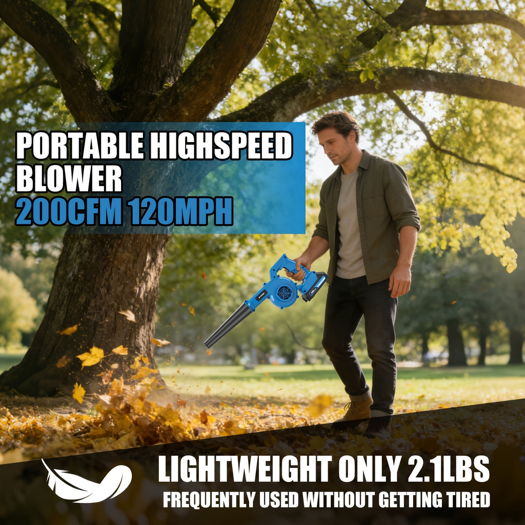 Cordless Leaf Blower and Vacuum with Extension Tube for Yard Cleanup, Handheld Tool in Black One-Battery, Blue Two-Battery and Five-Piece Kit Options