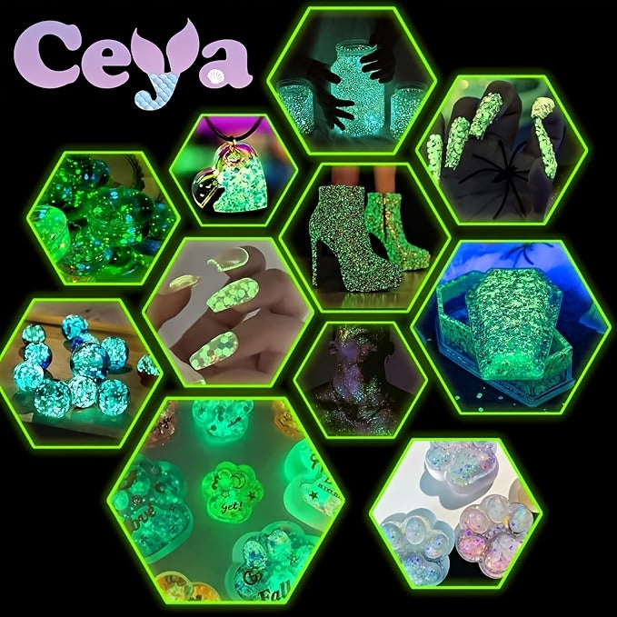 Glow in the Dark Craft Powder with Listed 12 Colors and 20g Label, Mixed-Color Luminous Pigment for Compatible Epoxy Resin Art, DIY Gifts and Holiday Decorations