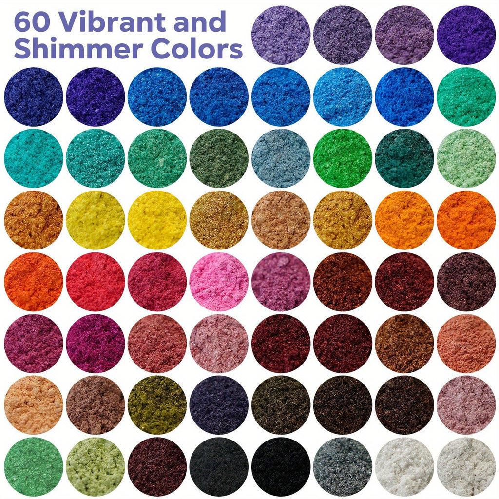 Shimmer Mica Powder Set, 60 Mixed Colors of Pigment for Compatible Epoxy Resin Art, Decorative Casting and Handmade Craft Projects at Home