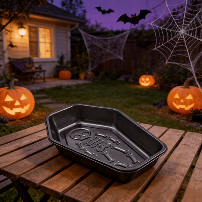 Coffin Cake Pan, 10-Inch Nonstick Carbon Steel Baking Mold with Skull Design Reference for Halloween Party Cakes, Gothic Desserts and Creative Home Baking