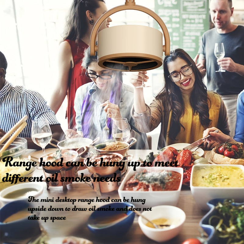 Portable USB Range Hood in Beige with Two Listed Filter Screens, Compact Desktop Exhaust Fan for Instruction-Approved Hotpot and Tabletop Cooking Setups