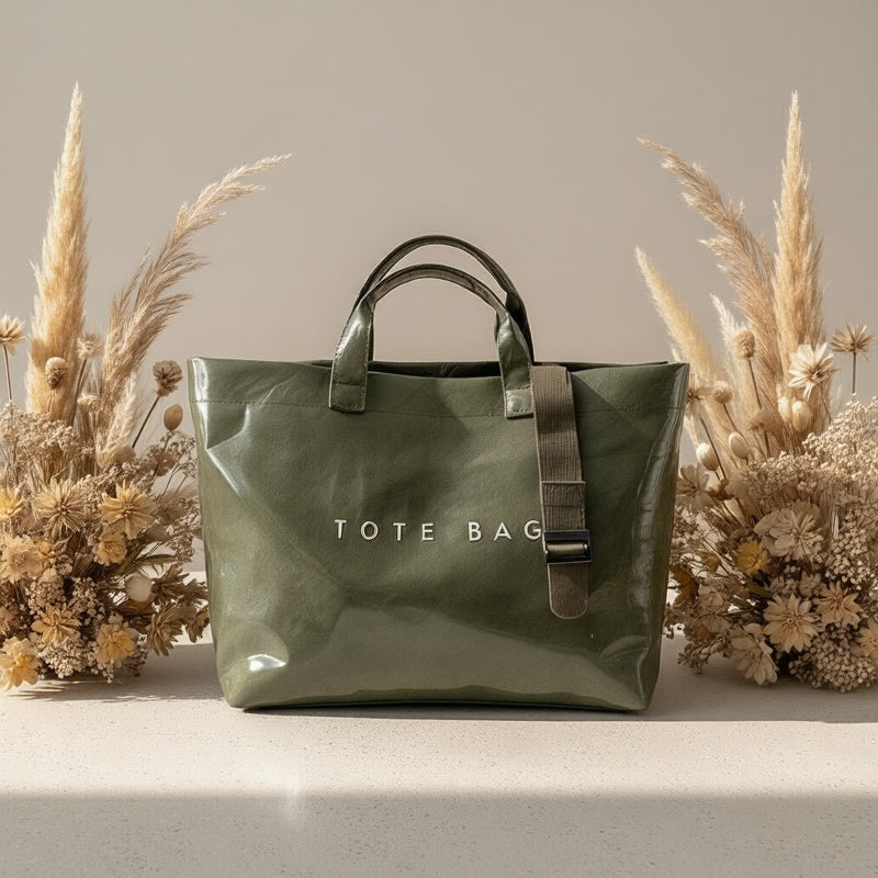 Detachable-Strap Handbag for Women with Listed Tape Closure, Beige, Green, Brown or Black Tote Options for Everyday Shopping, Casual Travel and Event Styling