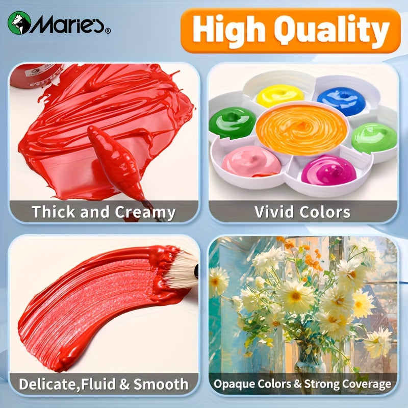 Gouache Paint Set with 36 Colors in Listed 12ml Tubes, Rich Coverage Reference for Adult Artists, Paper Painting, Compatible Canvas and DIY Crafts