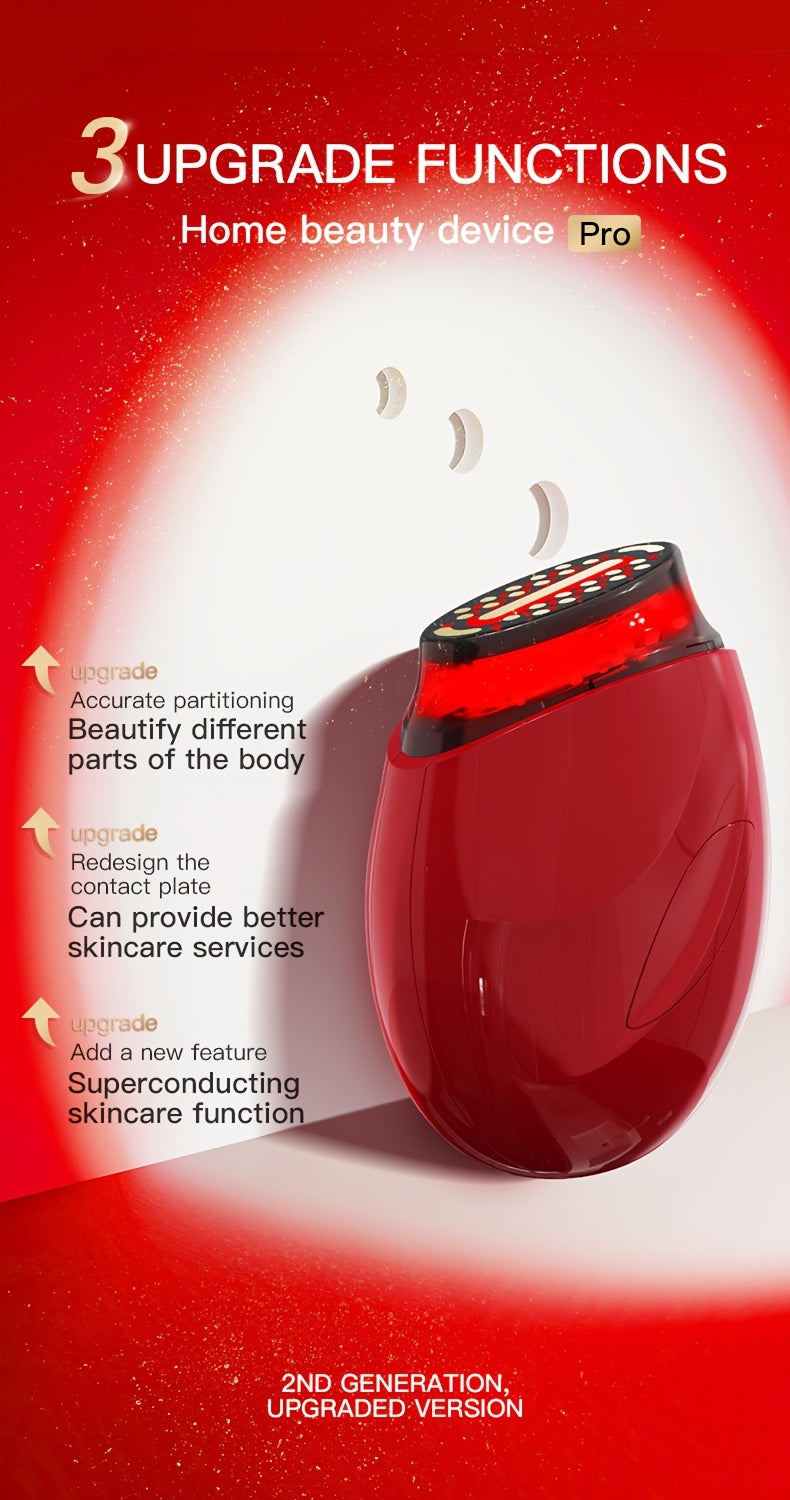 Burgundy Handheld Facial Care Device with Three Listed Skincare Modes, USB Rechargeable Power, Ergonomic Design and Color Light Features for Home Beauty Routines
