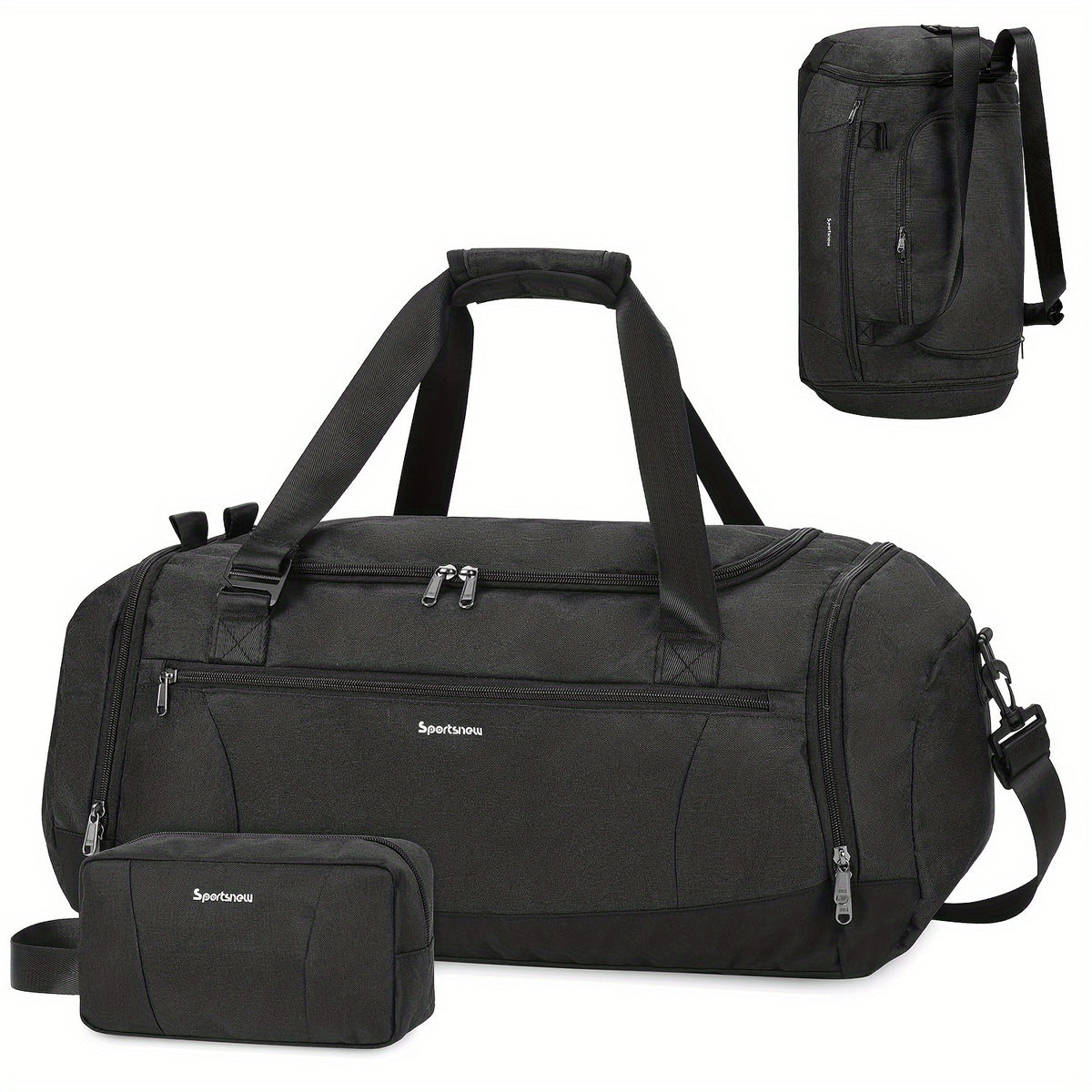 Travel Duffel Bag with Shoe Compartment and Wet Pocket, Adjustable Shoulder Strap and Bottle Holders for Men and Women, Gym and Weekend Trip Carry