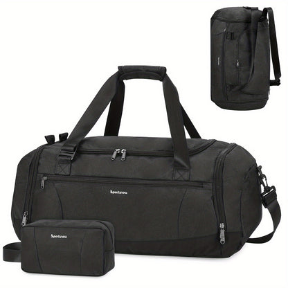 Travel Duffel Bag with Shoe Compartment and Wet Pocket, Adjustable Shoulder Strap and Bottle Holders for Men and Women, Gym and Weekend Trip Carry